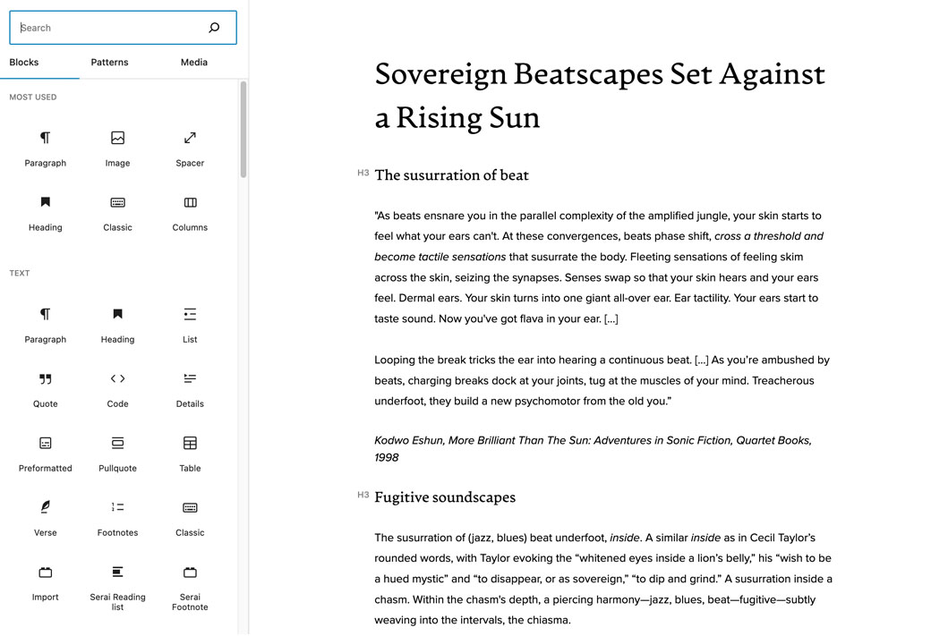 The Block Insert panel showcasing Blocks